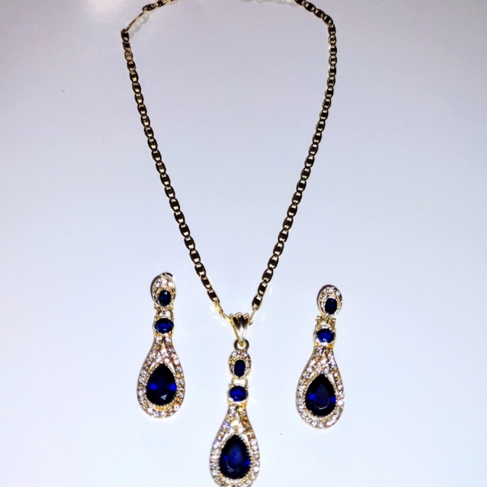 Gold-plated CZ/Sapphire Jewelry Set
